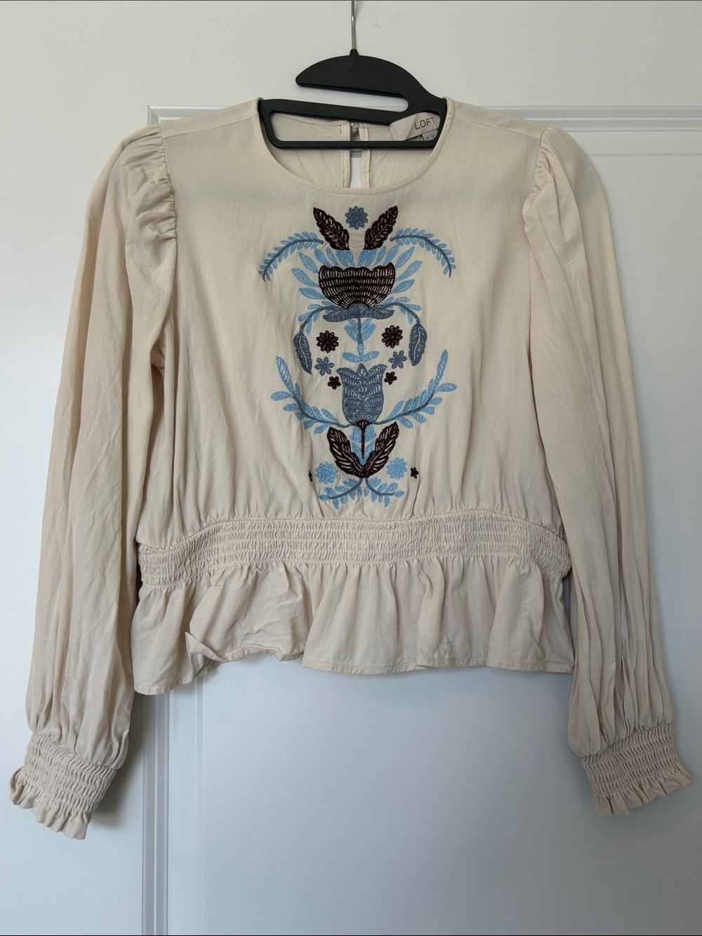 LOFT Cream Ivory Embroidered Women's Top